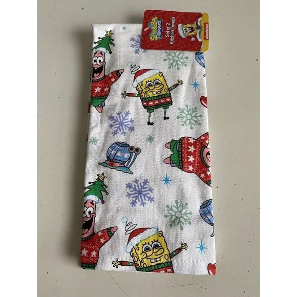 2 Pack SpongeBob SquarePants Christmas Sweaters Kitchen Towels 16 X 26” NEW - Picture 1 of 10